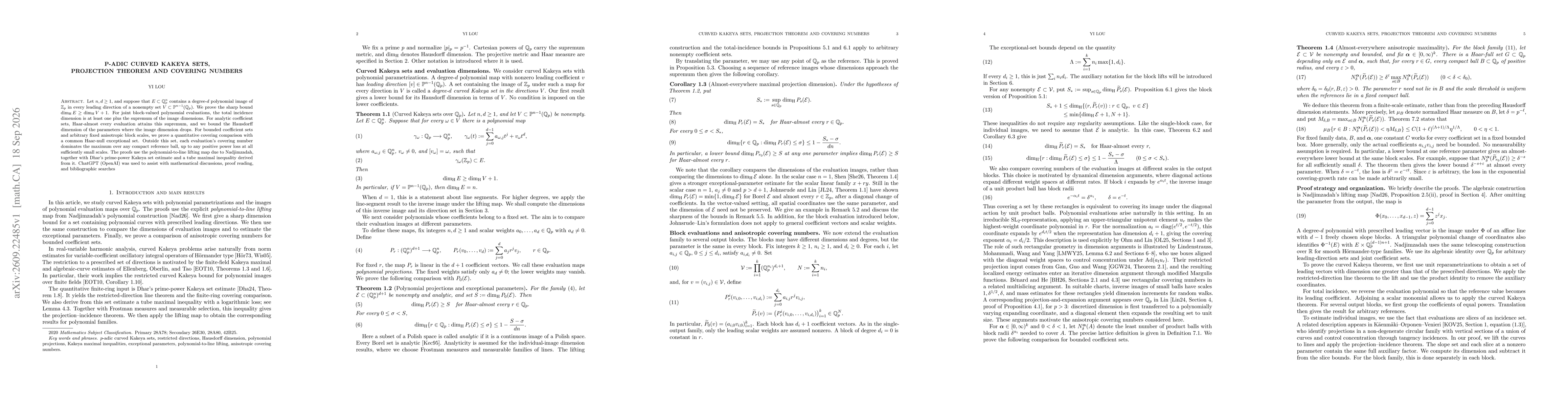 Thumbnail for P-adic Curved Kakeya Sets, Projection Theorem and Covering Numbers