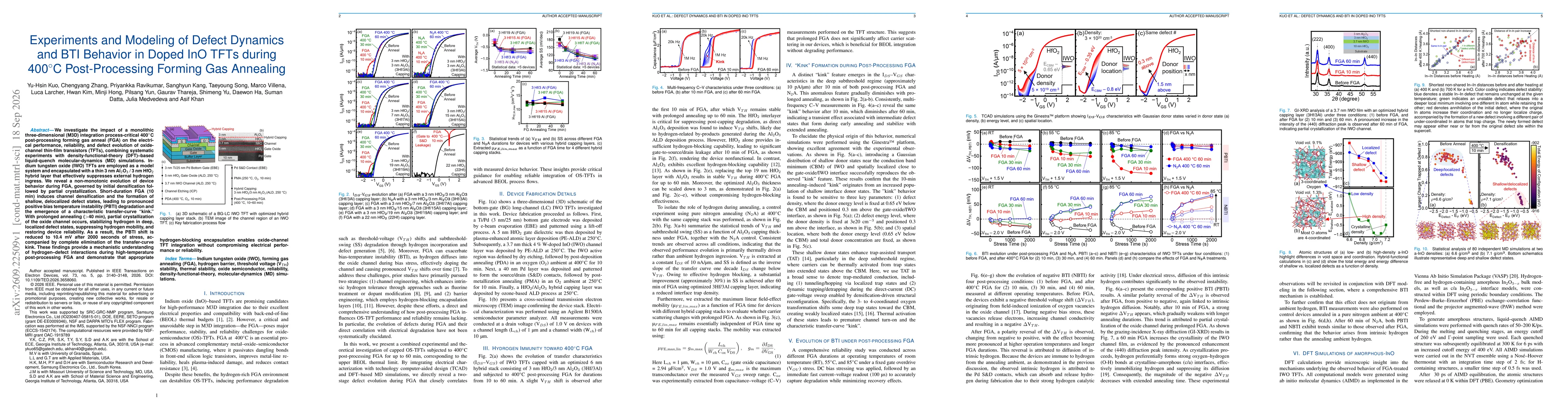 Thumbnail for Experiments and Modeling of Defect Dynamics and BTI Behavior in Doped InO TFTs during $400^\circ$C Post-Processing Forming Gas Annealing