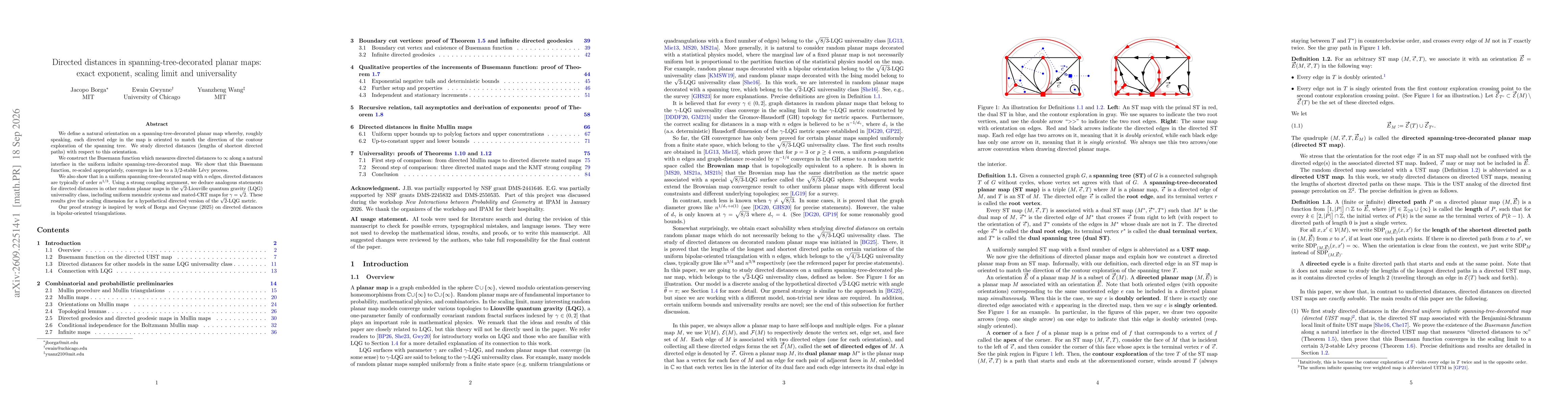 Thumbnail for Directed distances in spanning-tree-decorated planar maps: exact exponent, scaling limit and universality