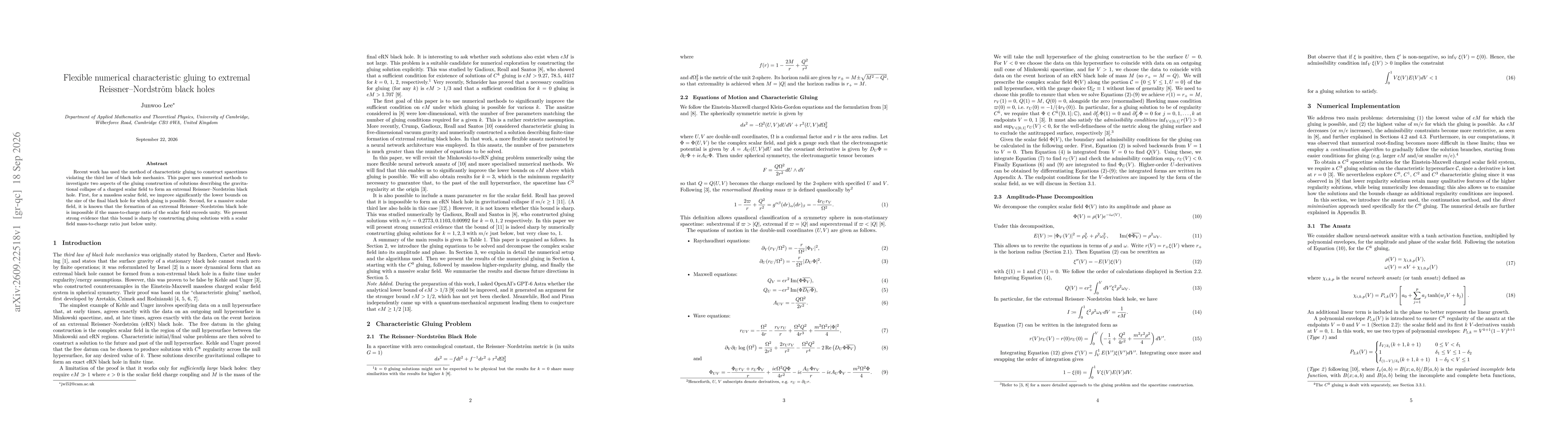 Thumbnail for Flexible numerical characteristic gluing to extremal Reissner-Nordström black holes