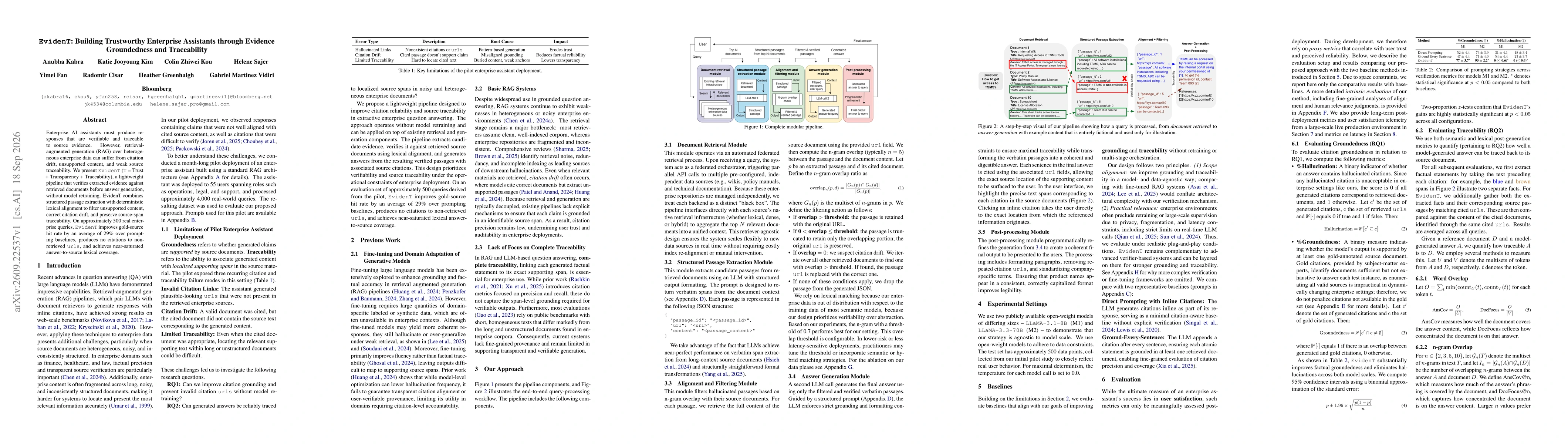 Thumbnail for EvidenT: Building Trustworthy Enterprise Assistants through Evidence Groundedness and Traceability