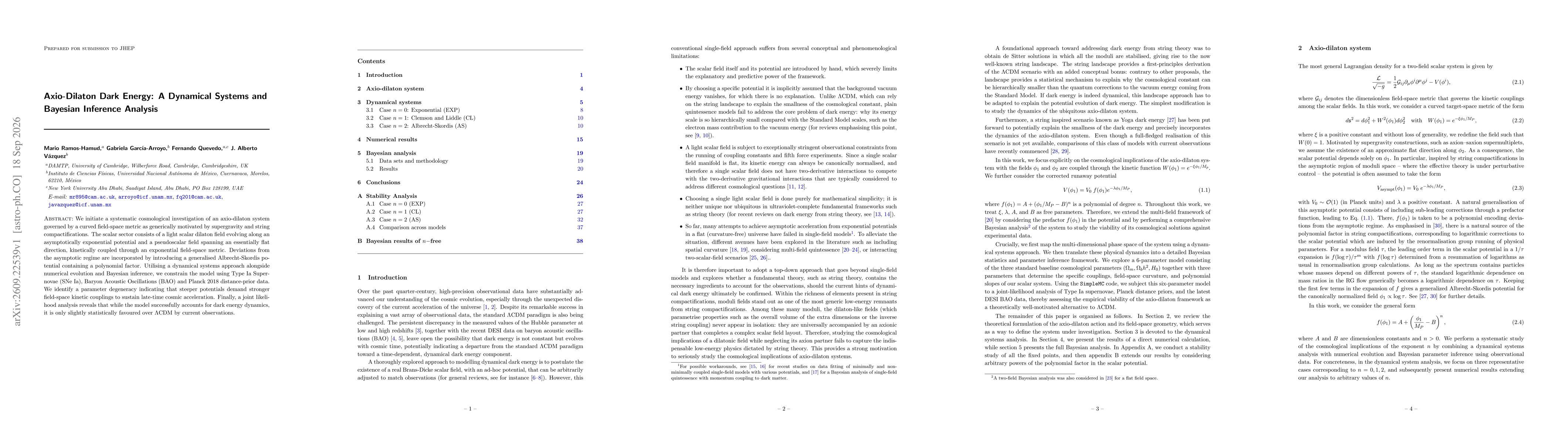 Thumbnail for Axio-Dilaton Dark Energy: A Dynamical Systems and Bayesian Inference Analysis