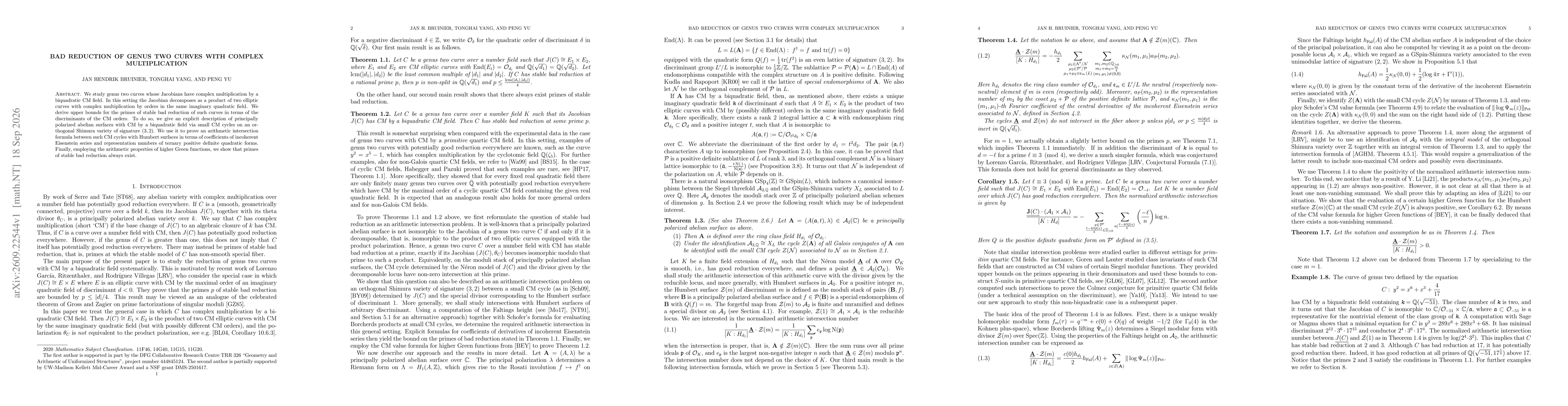 Thumbnail for Bad Reduction of Genus Two Curves with complex multiplication