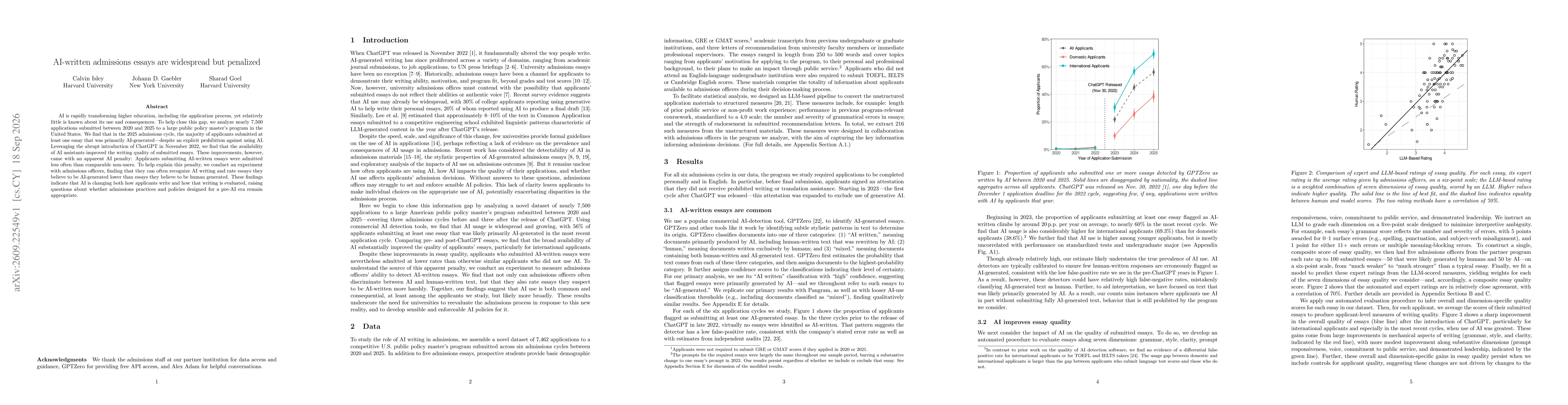 Thumbnail for AI-written admissions essays are widespread but penalized