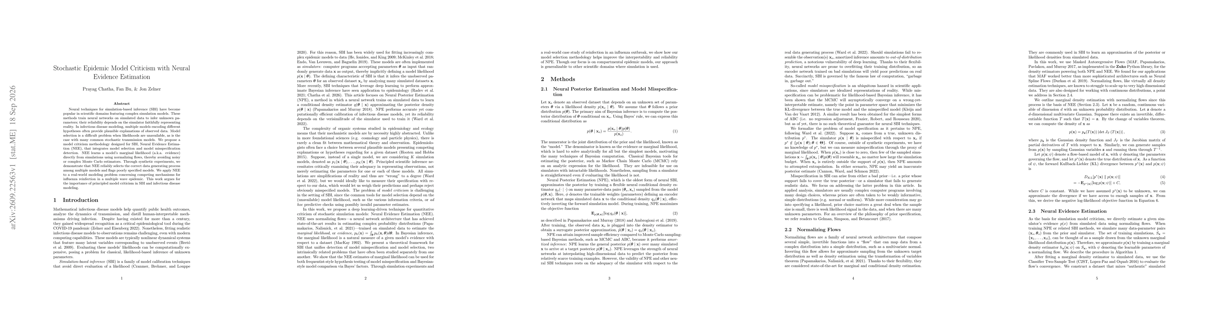 Thumbnail for Stochastic Epidemic Model Criticism with Neural Evidence Estimation