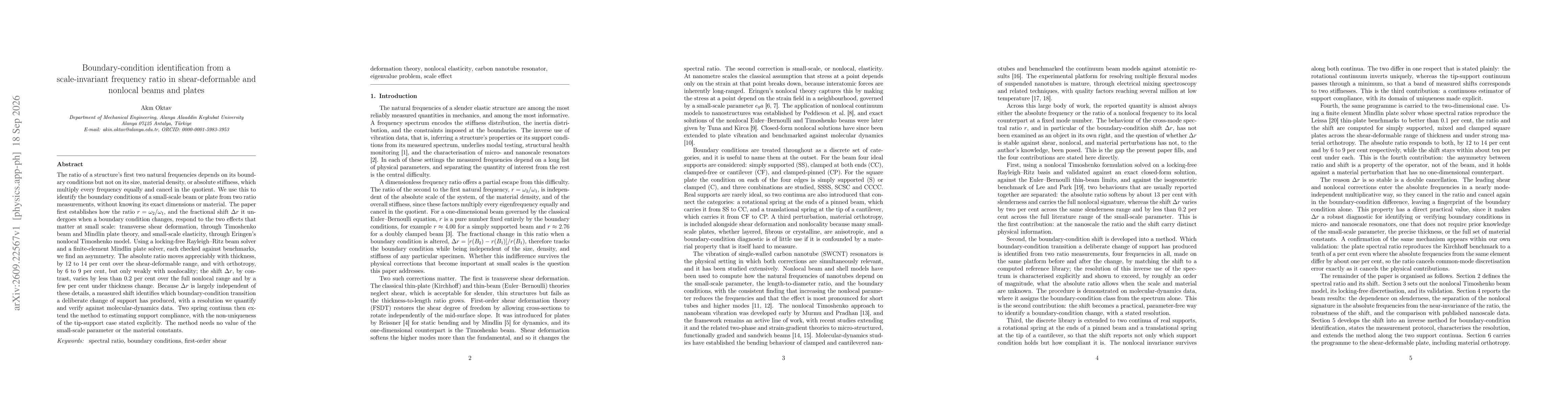 Thumbnail for Boundary-condition identification from a scale-invariant frequency ratio in shear-deformable and nonlocal beams and plates