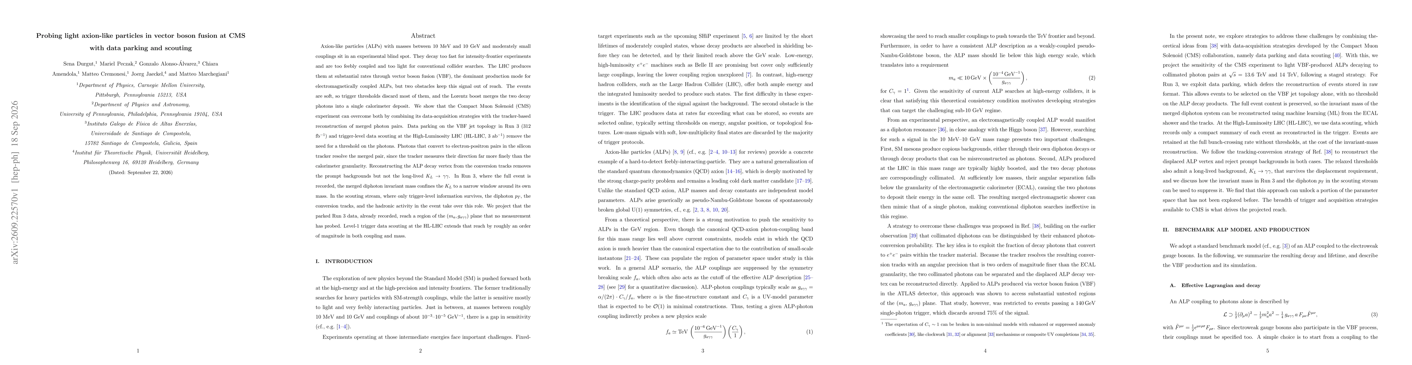 Thumbnail for Probing light axion-like particles in vector boson fusion at CMS with data parking and scouting
