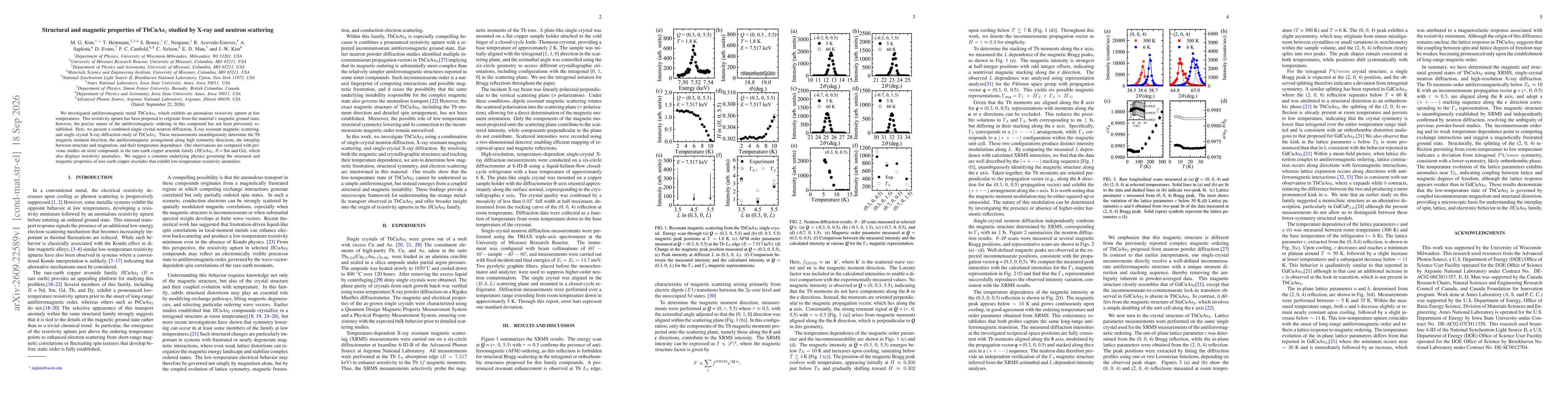 Thumbnail for Structural and magnetic properties of TbCuAs$_2$ studied by X-ray and neutron scattering