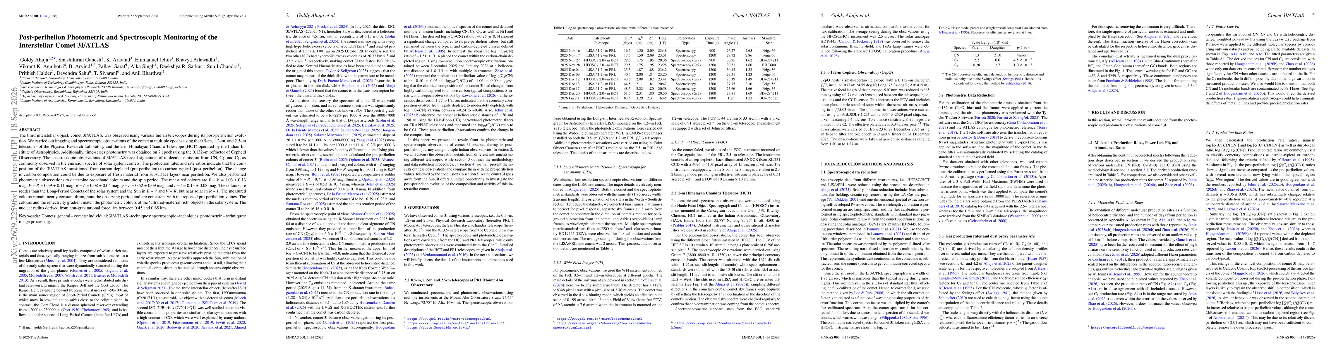 Thumbnail for Post-perihelion Photometric and Spectroscopic Monitoring of the Interstellar Comet 3I/ATLAS