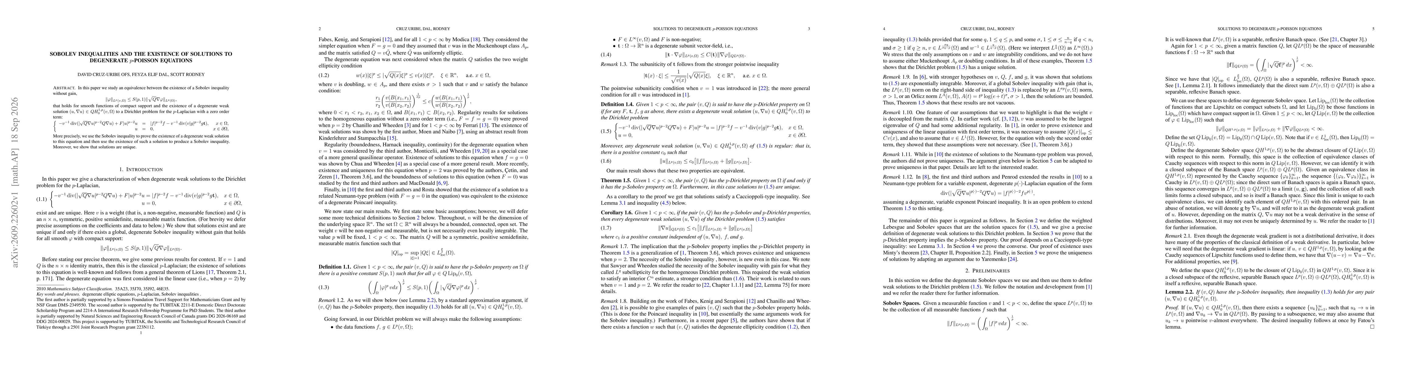 Thumbnail for Sobolev Inequalities and the Existence of Solutions to Degenerate $p$-Poisson Equations