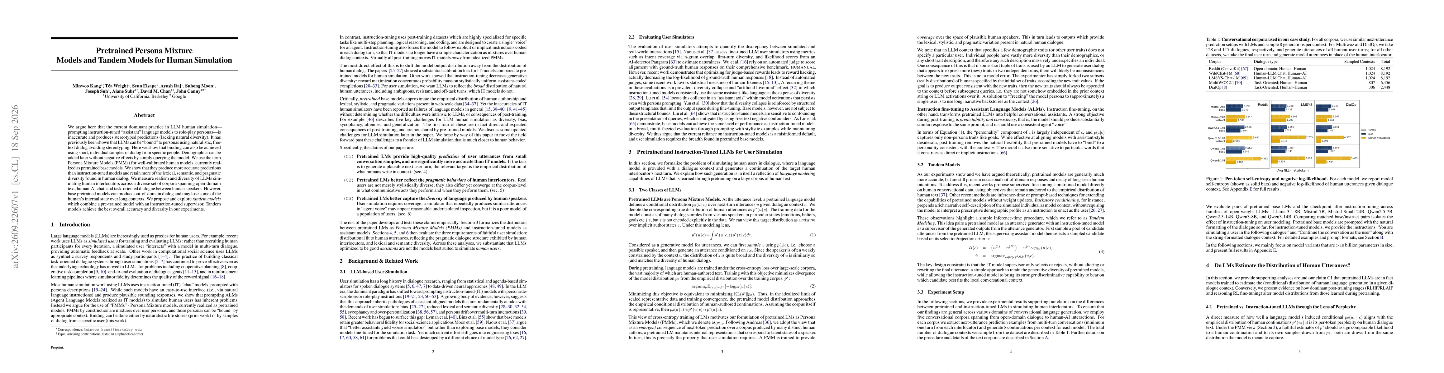 Thumbnail for Pretrained Persona Mixture Models and Tandem Models for Human Simulation