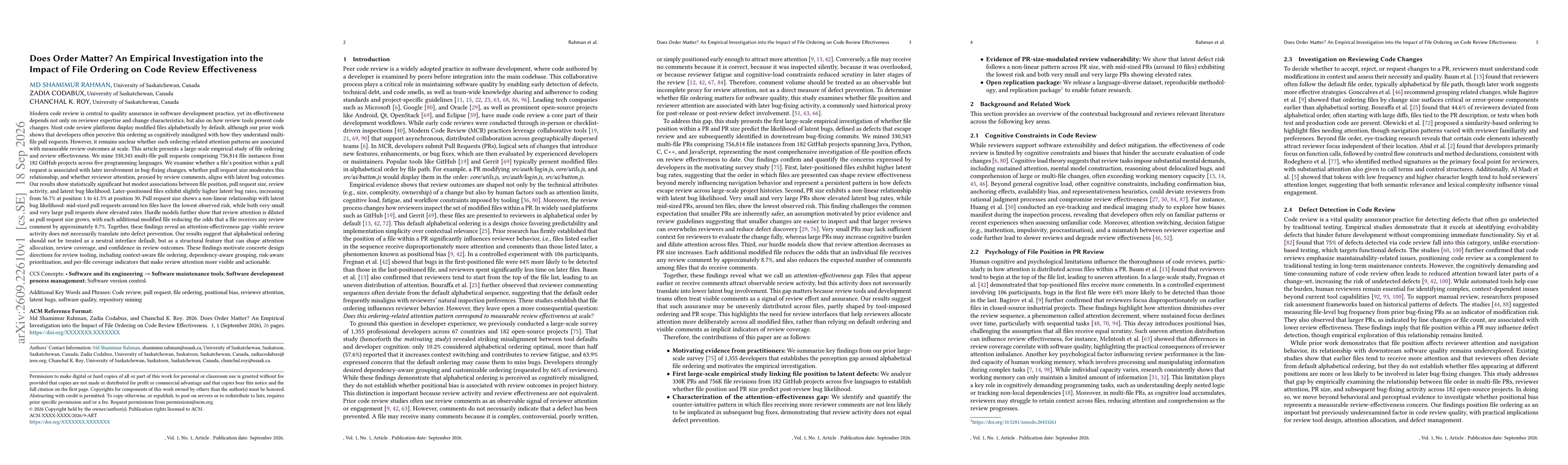 Thumbnail for Does Order Matter? An Empirical Investigation into the Impact of File Ordering on Code Review Effectiveness