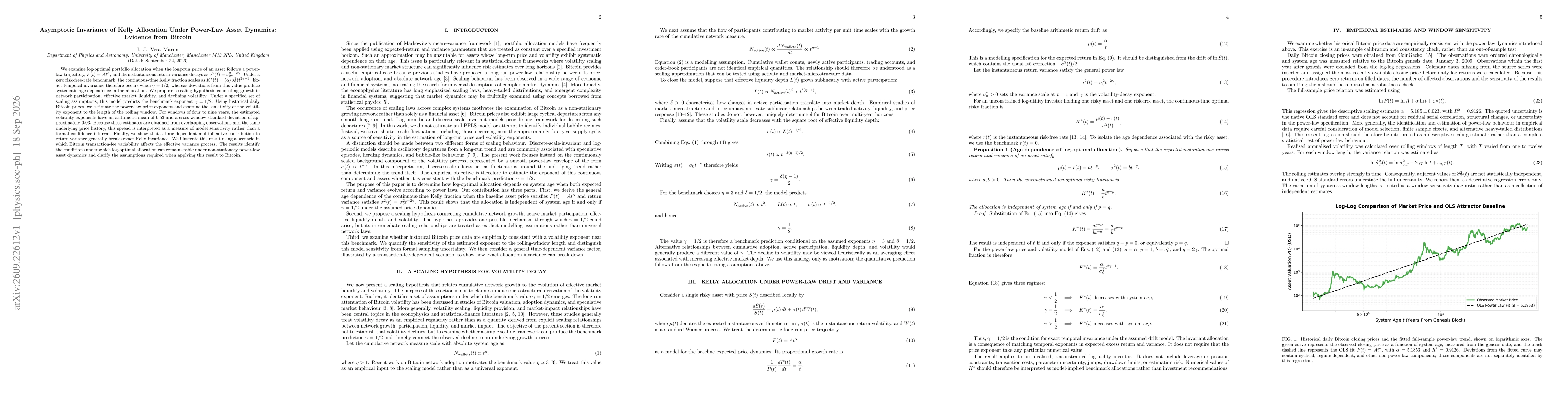 Thumbnail for Asymptotic Invariance of Kelly Allocation Under Power-Law Asset Dynamics: Evidence from Bitcoin