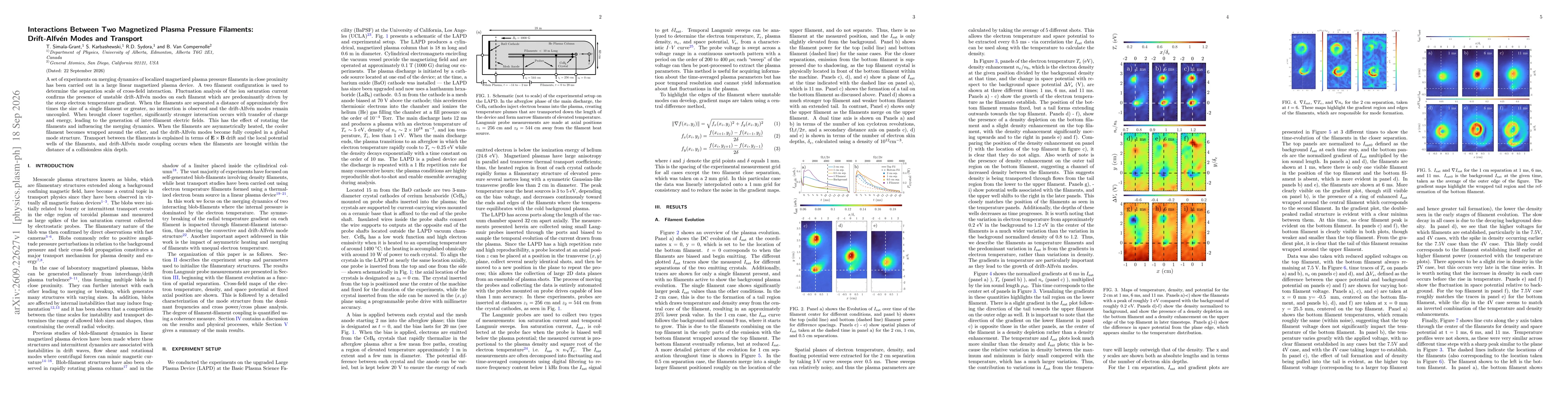 Thumbnail for Interactions Between Two Magnetized Plasma Pressure Filaments: Drift-Alfvén Modes and Transport