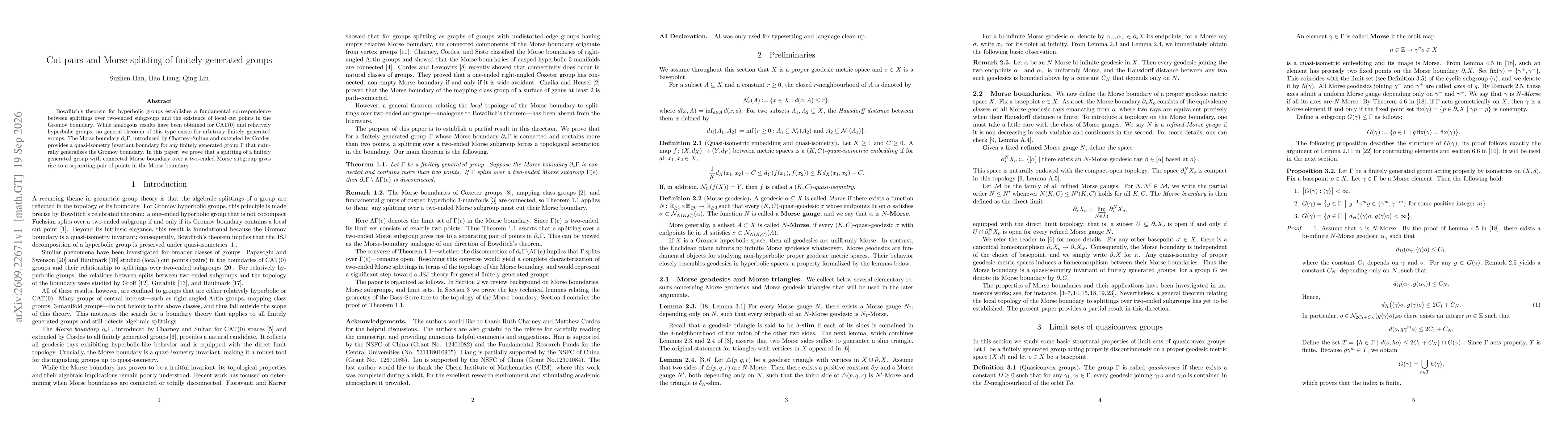 Thumbnail for Cut pairs and Morse splitting of finitely generated groups