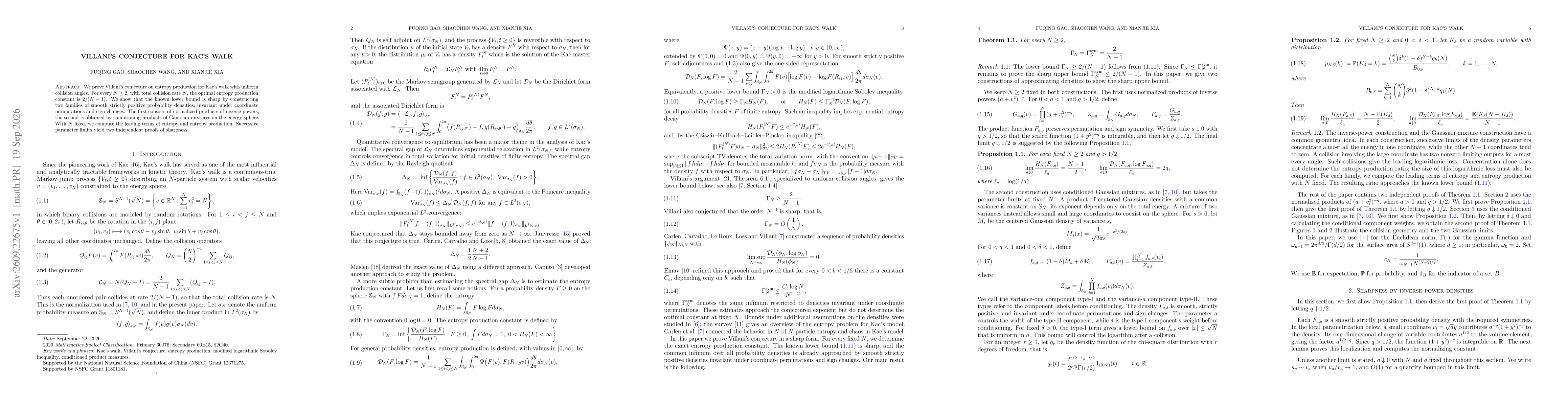 Thumbnail for Villani's conjecture for Kac's walk
