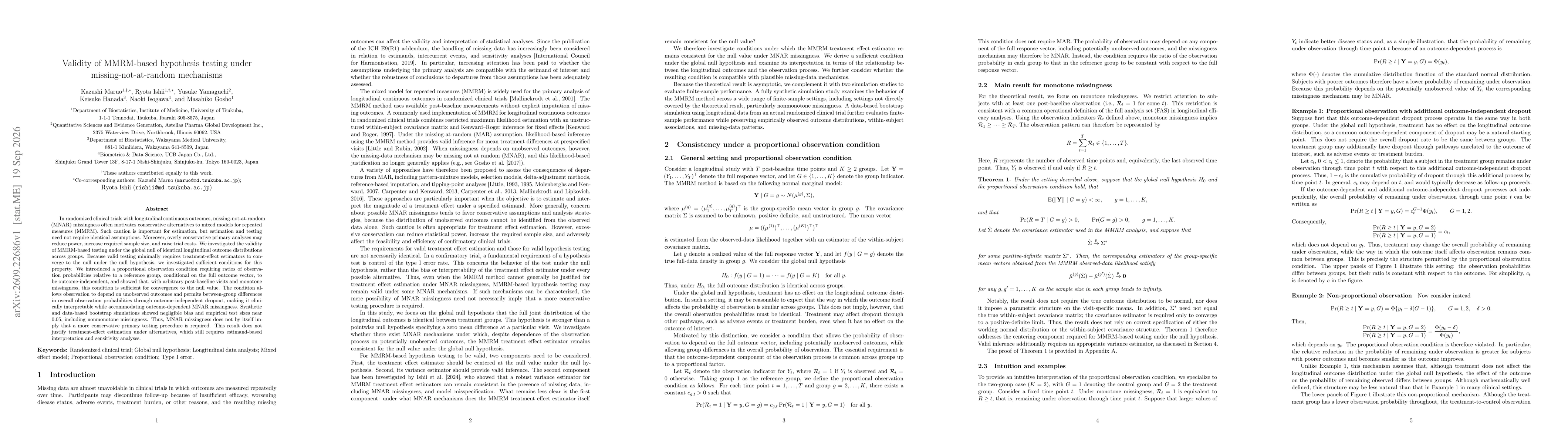 Thumbnail for Validity of MMRM-based hypothesis testing under missing-not-at-random mechanisms