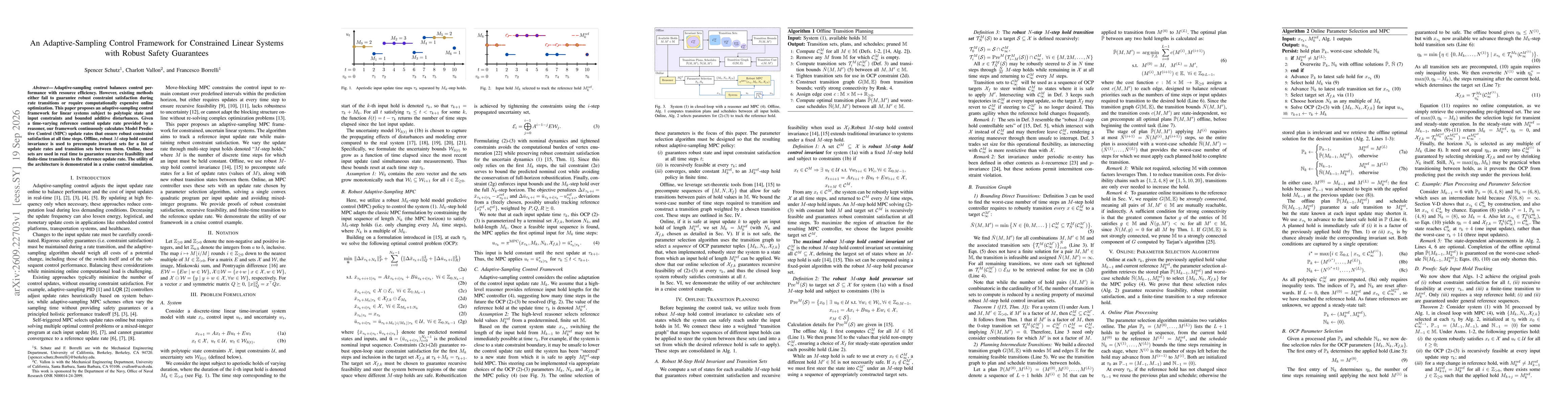 Thumbnail for An Adaptive-Sampling Control Framework for Constrained Linear Systems with Robust Safety Guarantees