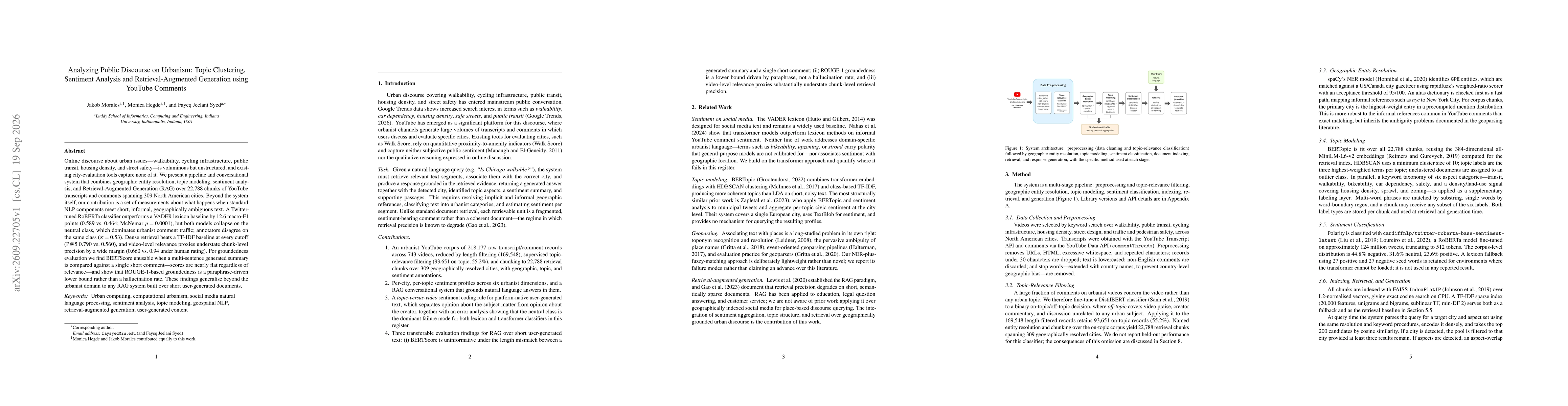 Thumbnail for Analyzing Public Discourse on Urbanism: Topic Clustering, Sentiment Analysis and Retrieval-Augmented Generation using YouTube Comments
