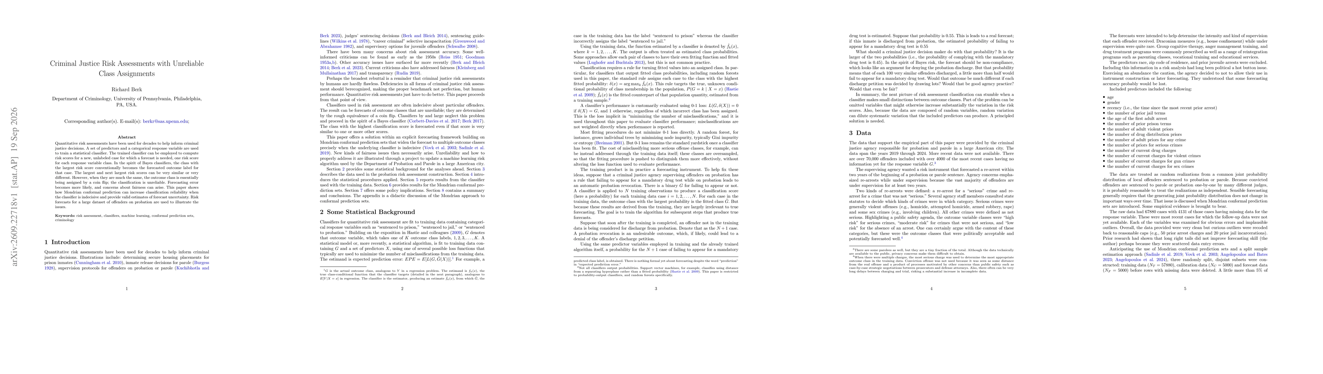 Thumbnail for Criminal Justice Risk Assessments with Unreliable Class Assignments