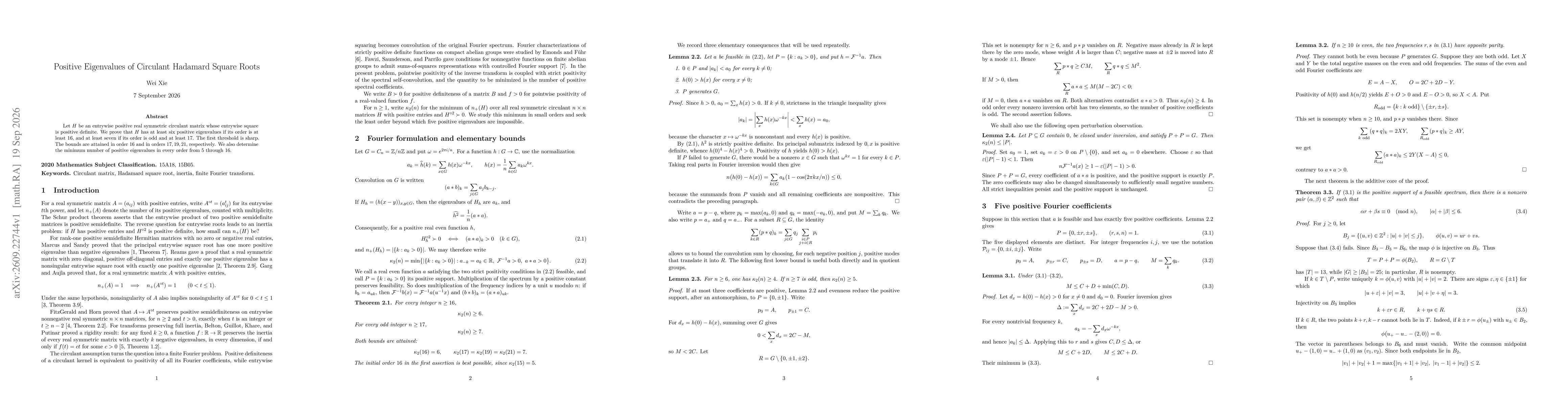 Thumbnail for Positive Eigenvalues of Circulant Hadamard Square Roots