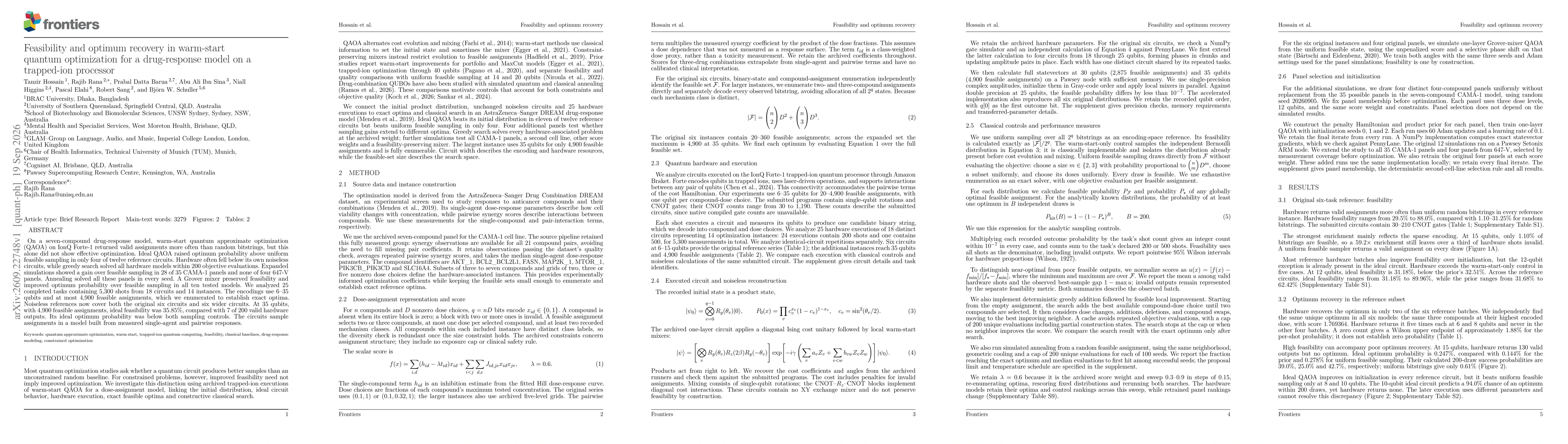 Thumbnail for Feasibility and optimum recovery in warm-start quantum optimization for a drug-response model on a trapped-ion processor