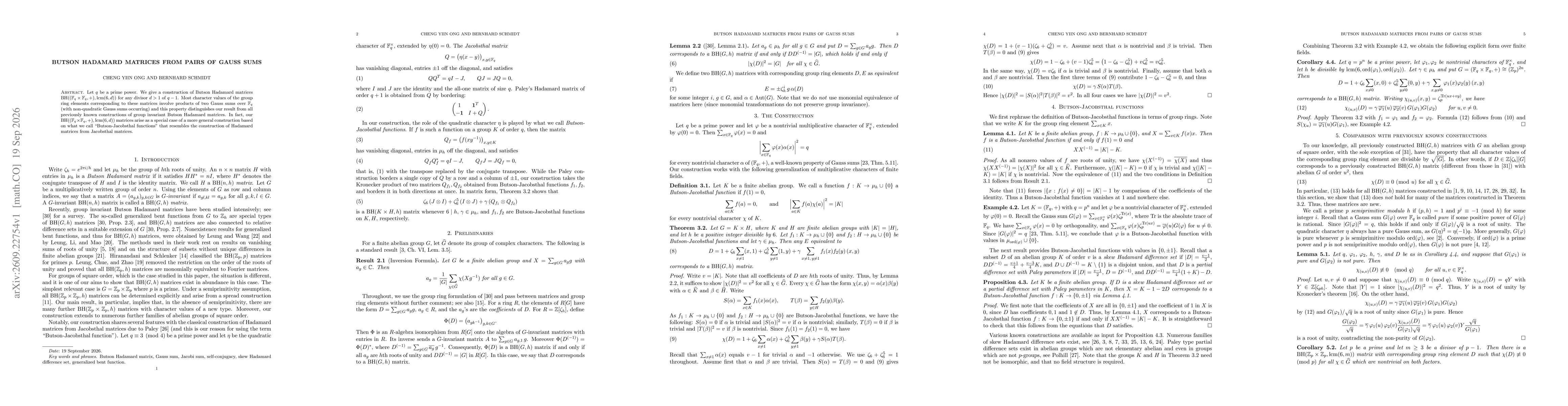 Thumbnail for Butson Hadamard Matrices from Pairs of Gauss Sums
