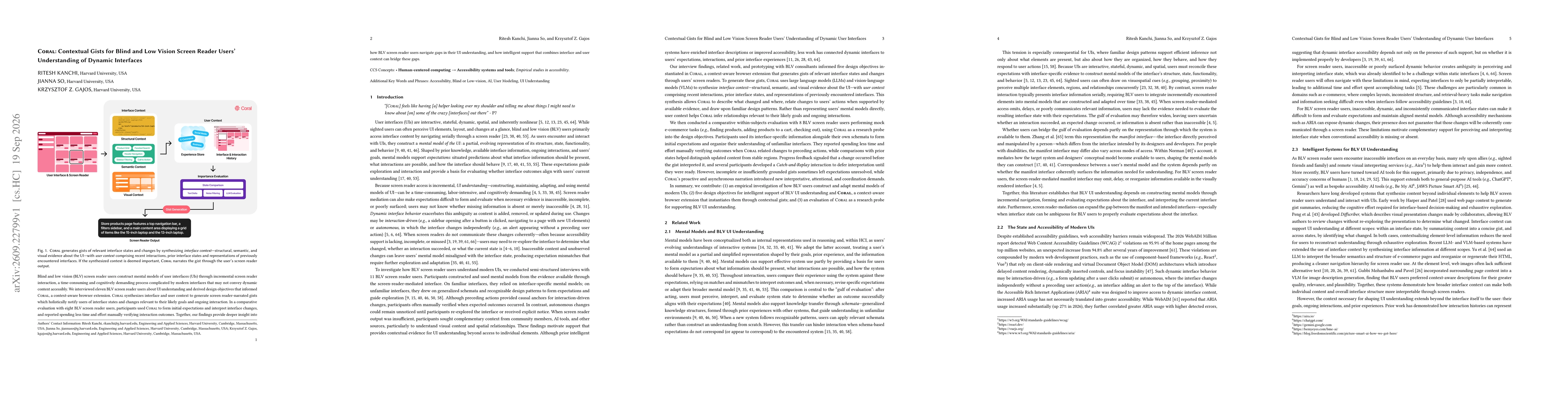 Thumbnail for Coral: Contextual Gists for Blind and Low Vision Screen Reader Users' Understanding of Dynamic User Interfaces