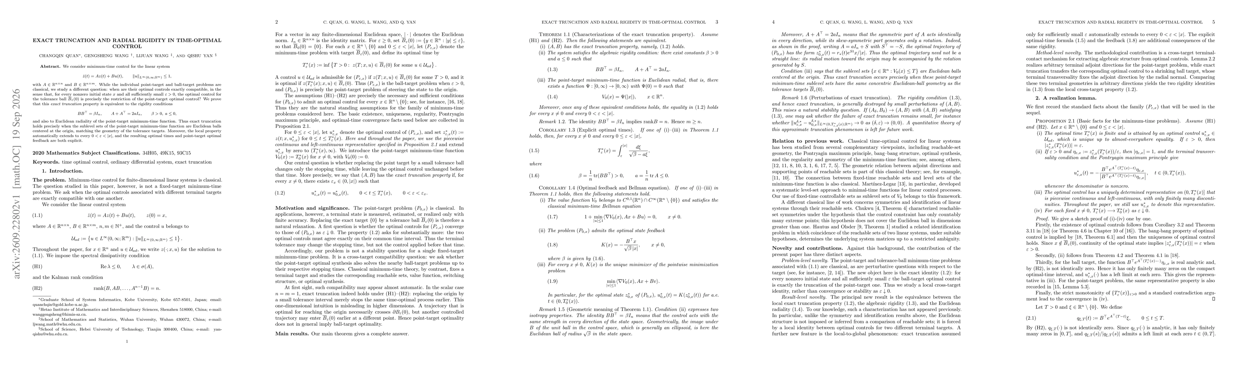 Thumbnail for Exact Truncation and Radial Rigidity in Time-Optimal Control