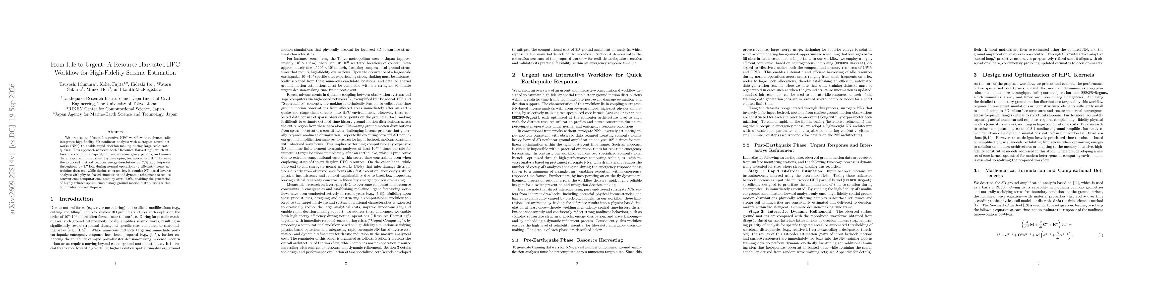 Thumbnail for From Idle to Urgent: A Resource-Harvested HPC Workflow for High-Fidelity Seismic Estimation