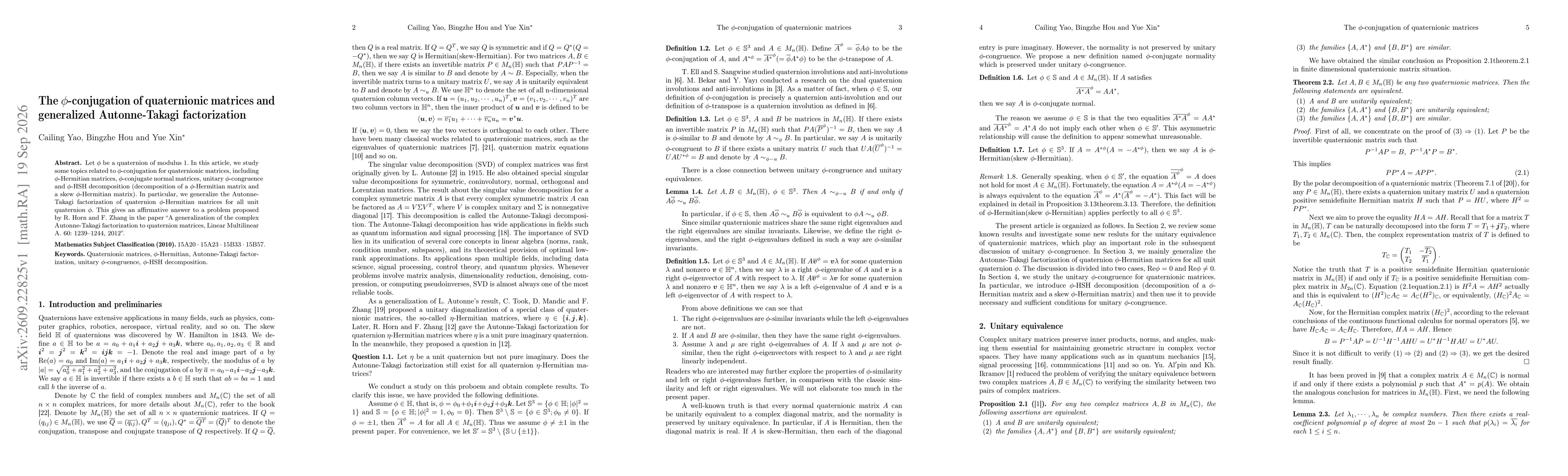 Thumbnail for The $φ$-conjugation of quaternionic matrices and generalized Autonne-Takagi factorization