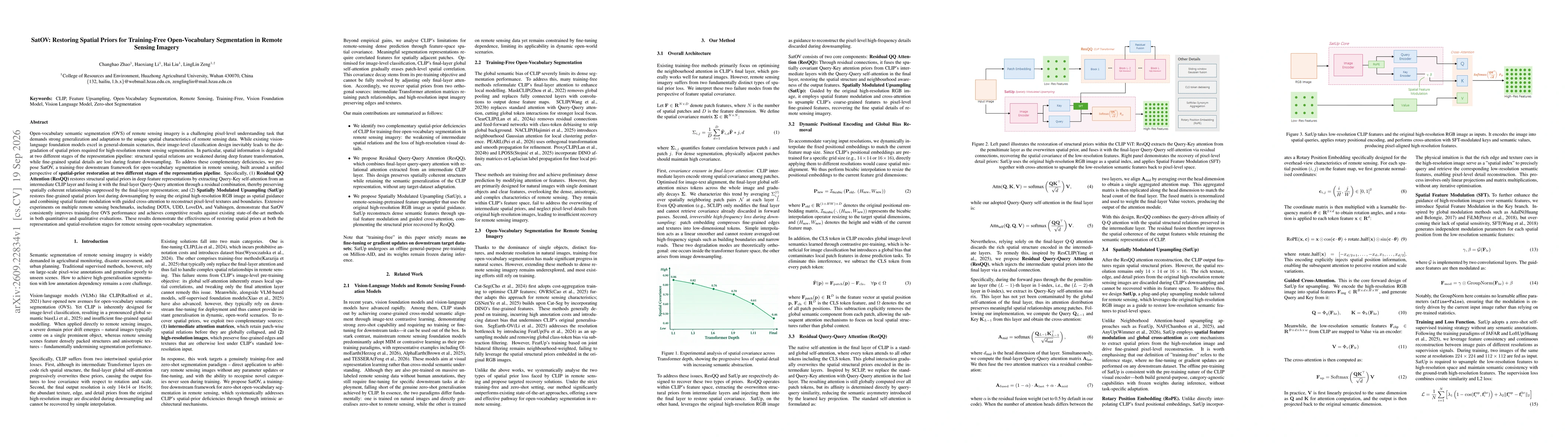Thumbnail for SatOV: Restoring Spatial Priors for Training-Free Open-Vocabulary Segmentation in Remote Sensing Imagery