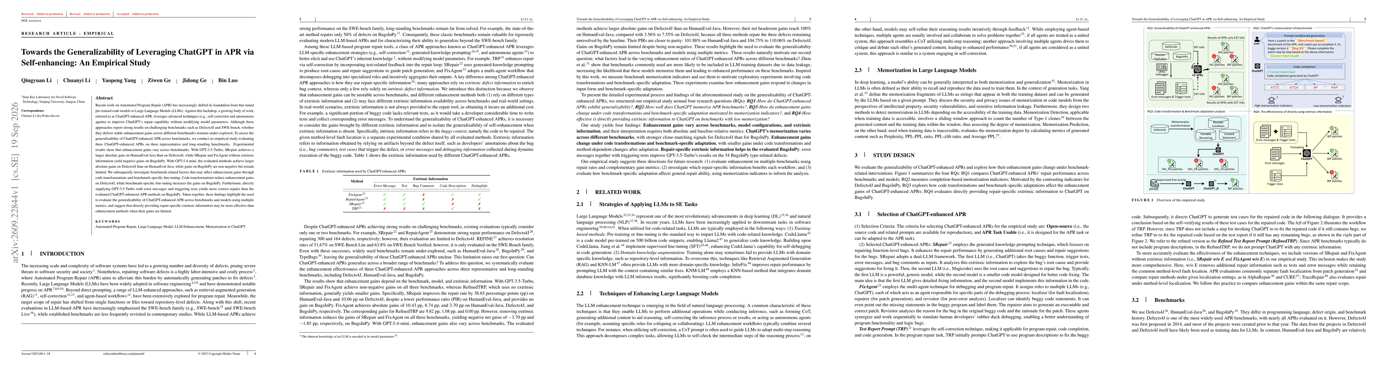 Thumbnail for Towards the Generalizability of Leveraging ChatGPT in APR via Self-enhancing: An Empirical Study