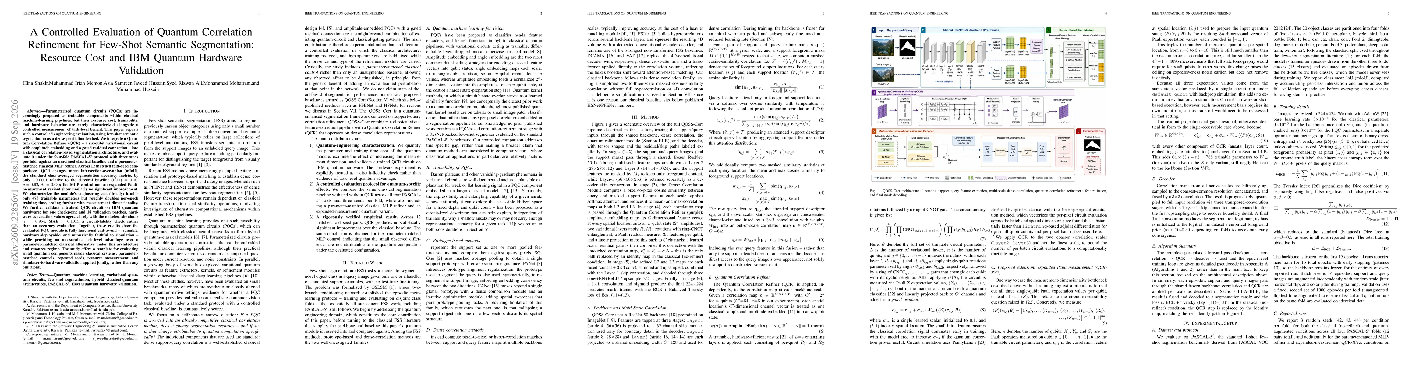 Thumbnail for A Controlled Evaluation of Quantum Correlation Refinement for Few-Shot Semantic Segmentation: Resource Cost and IBM Quantum Hardware Validation