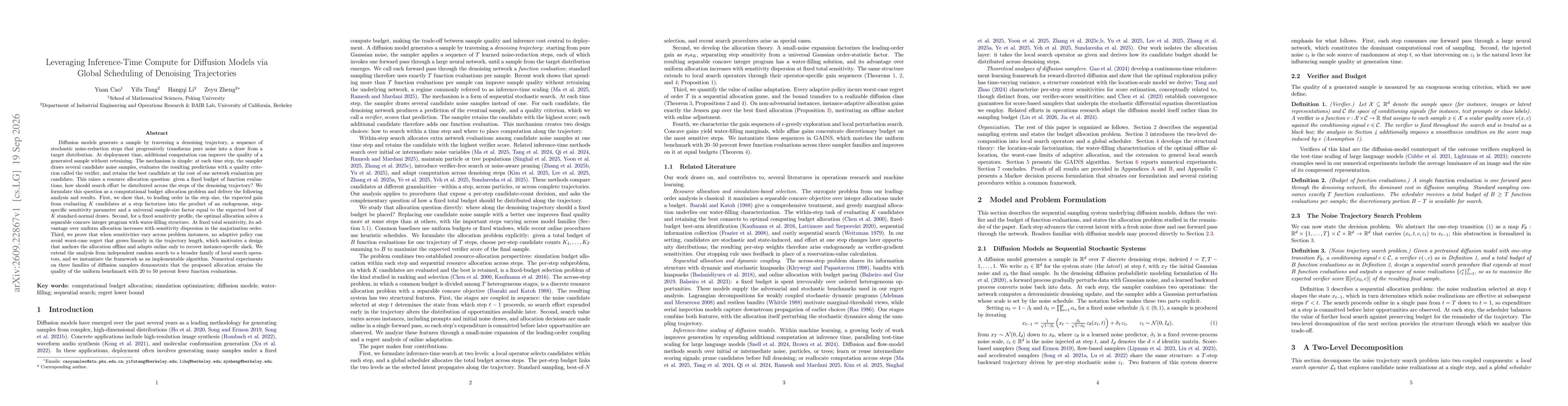 Thumbnail for Leveraging Inference-Time Compute for Diffusion Models via Global Scheduling of Denoising Trajectories