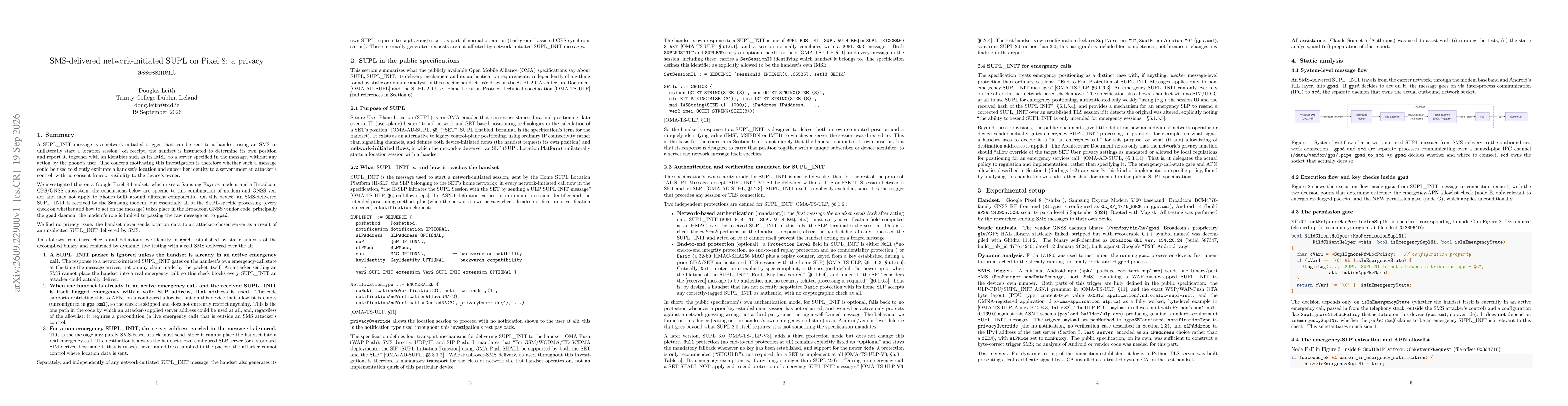 Thumbnail for SMS-delivered network-initiated SUPL on Pixel 8: a privacy assessment