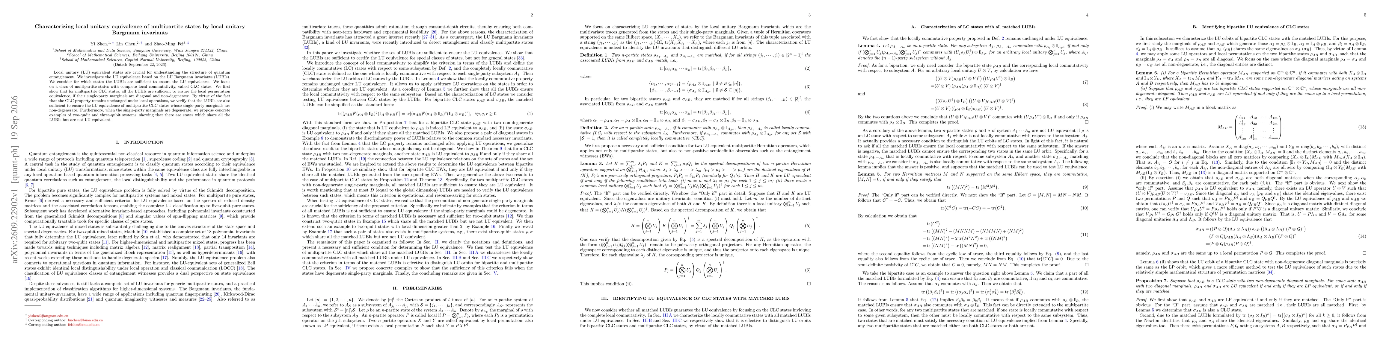 Thumbnail for Characterizing local unitary equivalence of multipartite states by local unitary Bargmann invariants