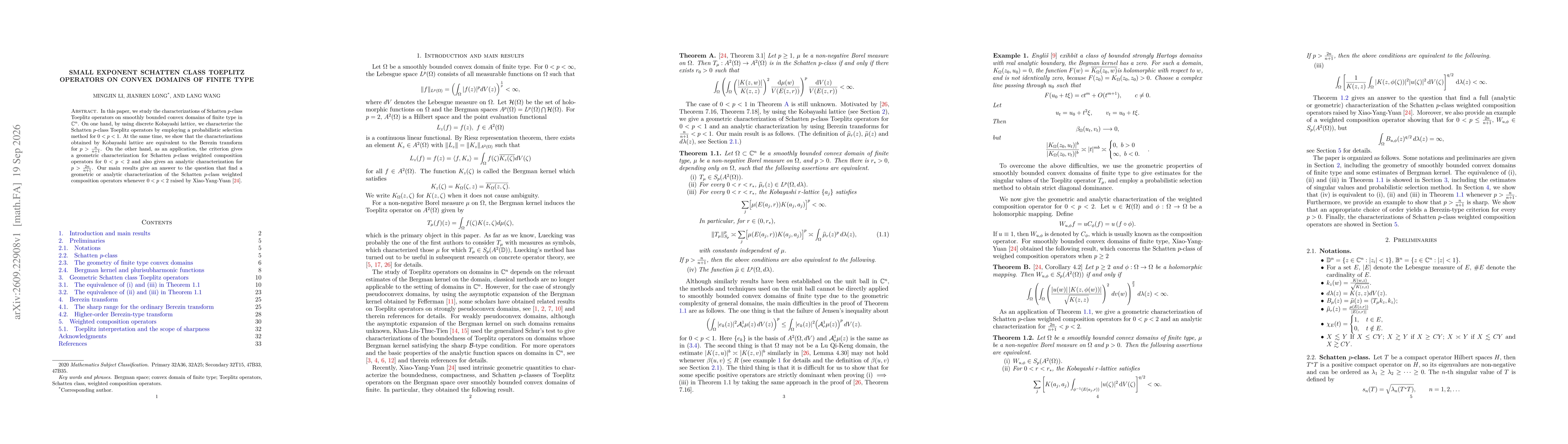 Thumbnail for Small exponent Schatten class Toeplitz operators on convex domains of finite type