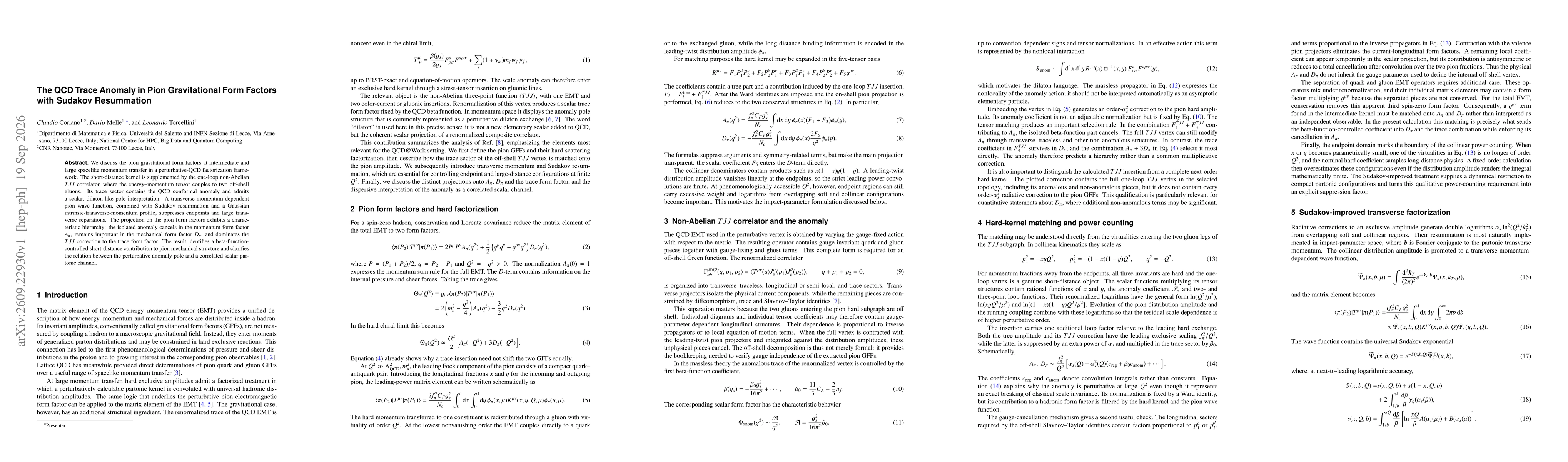 Thumbnail for The QCD Trace Anomaly in Pion Gravitational Form Factors with Sudakov Resummation