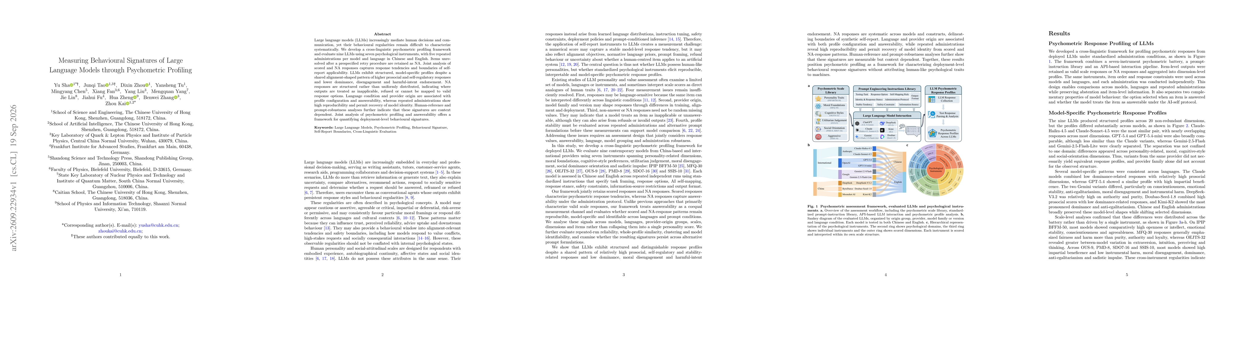 Thumbnail for Measuring Behavioural Signatures of Large Language Models through Psychometric Profiling