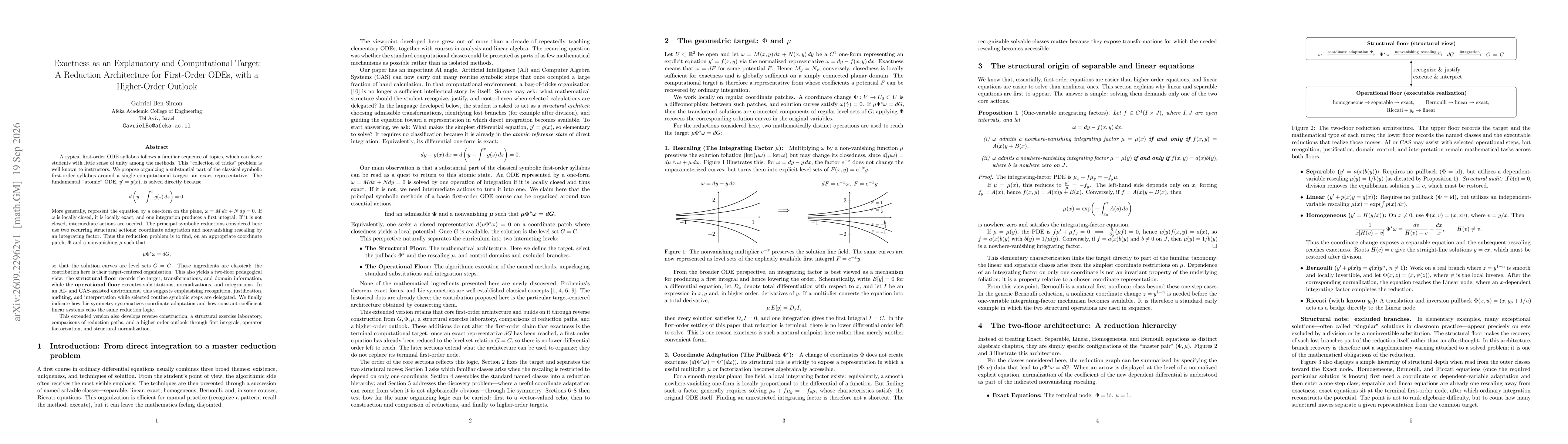 Thumbnail for Exactness as an Explanatory and Computational Target: A Reduction Architecture for First-Order ODEs, with a Higher-Order Outlook