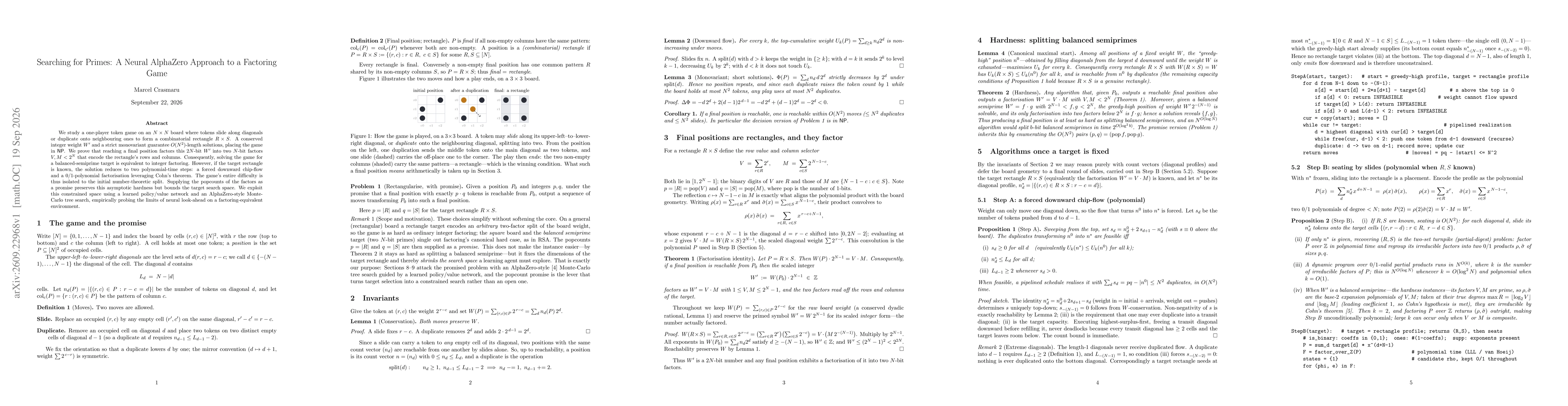 Thumbnail for Searching for Primes: A Neural AlphaZero Approach to a Factoring Game