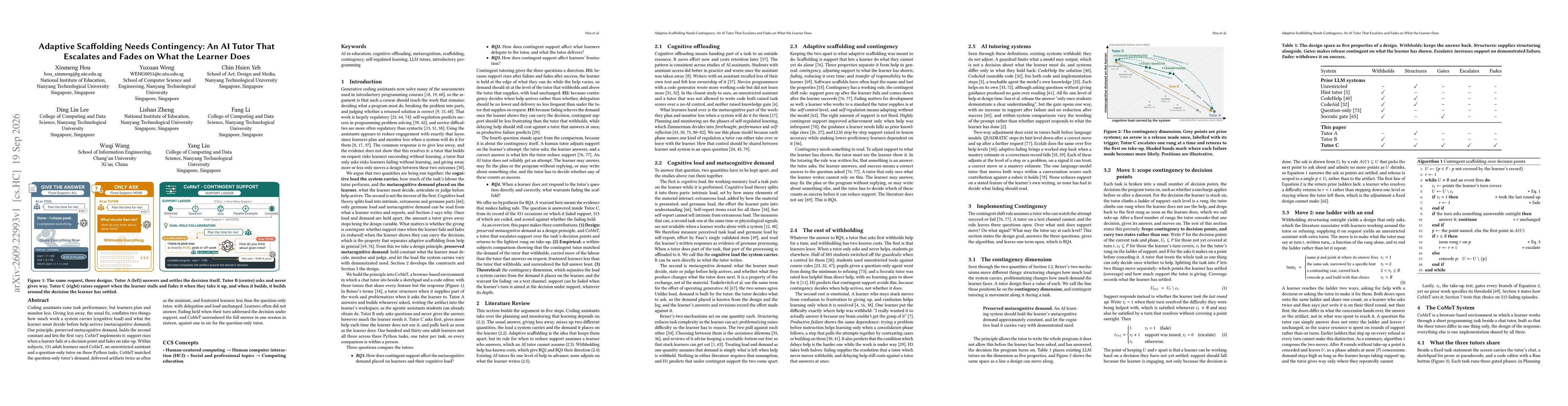 Thumbnail for Adaptive Scaffolding Needs Contingency: An AI Tutor That Escalates and Fades on What the Learner Does