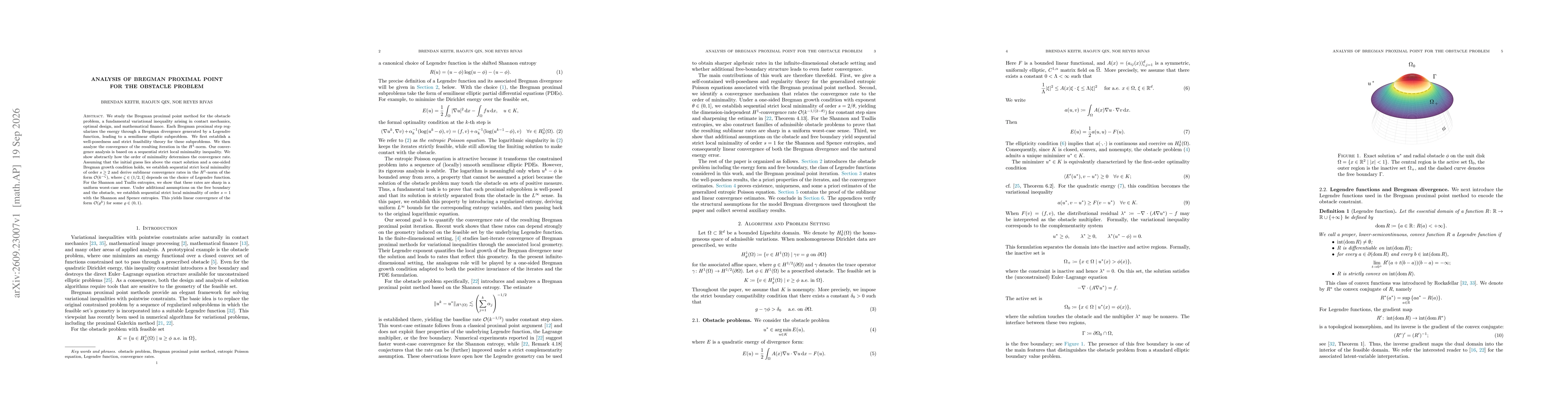 Thumbnail for Analysis of Bregman Proximal Point for the Obstacle Problem