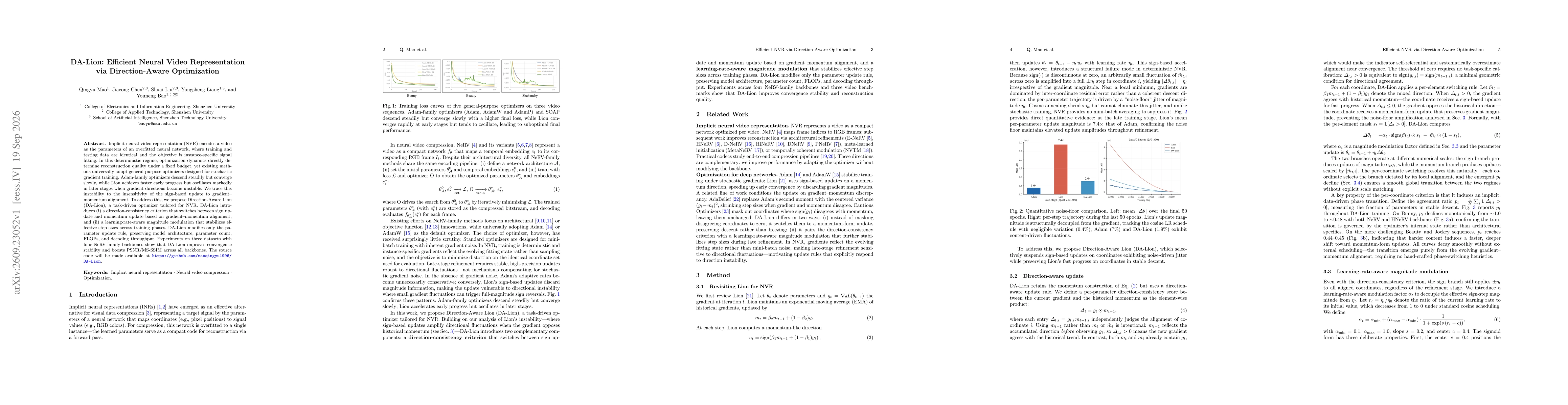 Thumbnail for DA-Lion: Efficient Neural Video Representation via Direction-Aware Optimization