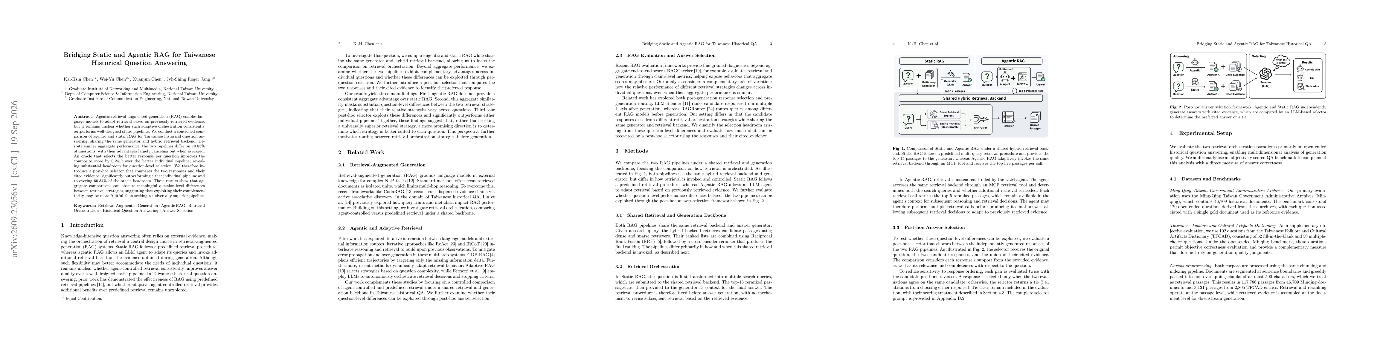 Thumbnail for Bridging Static and Agentic RAG for Taiwanese Historical Question Answering
