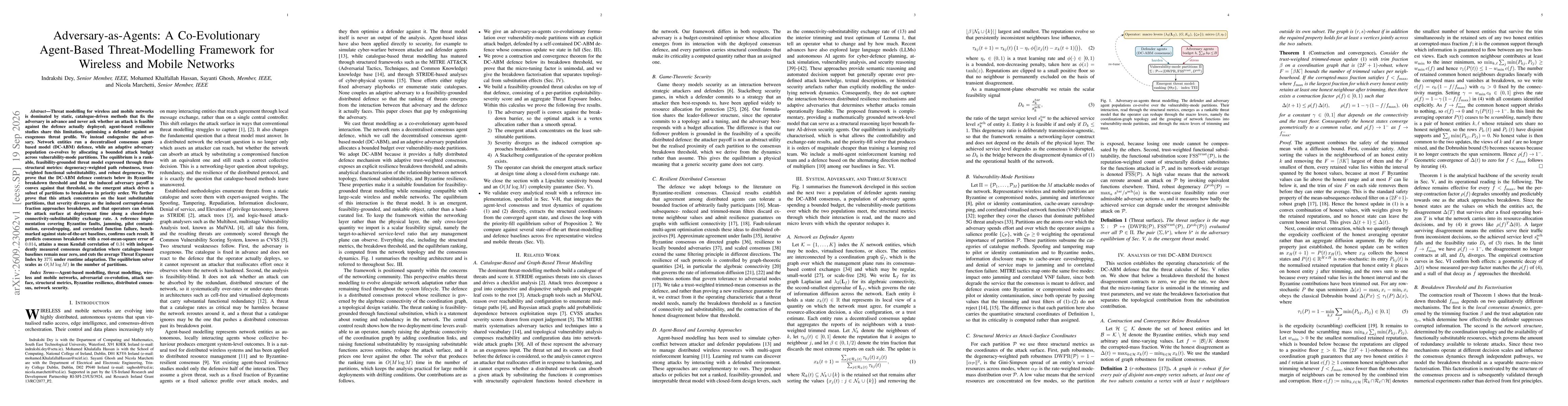 Thumbnail for Adversary-as-Agents: A Co-Evolutionary Agent-Based Threat-Modelling Framework for Wireless and Mobile Networks