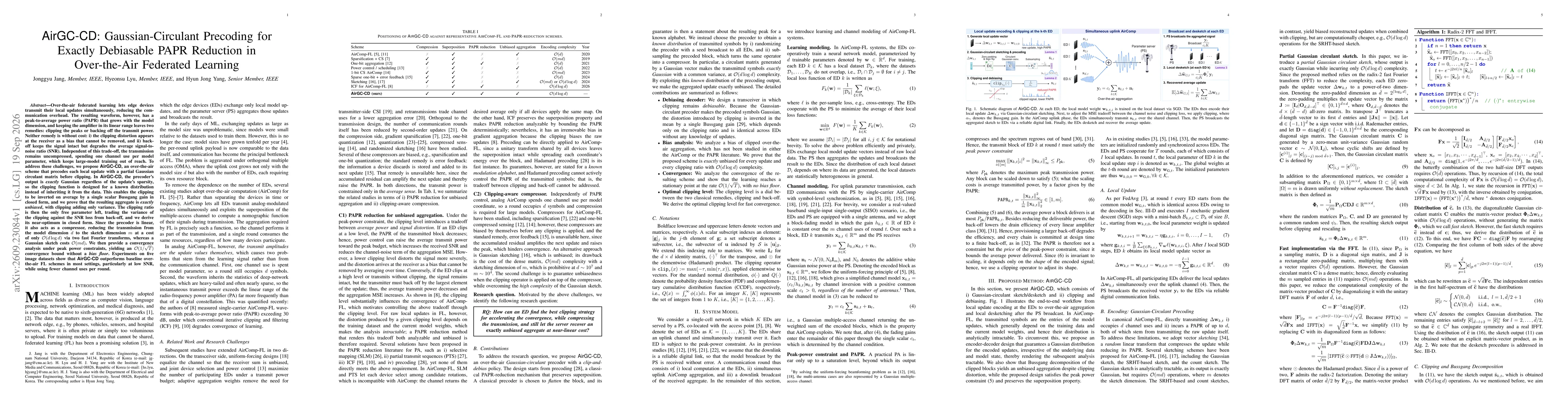 Thumbnail for AirGC-CD: Gaussian-Circulant Precoding for Exactly Debiasable PAPR Reduction in Over-the-Air Federated Learning