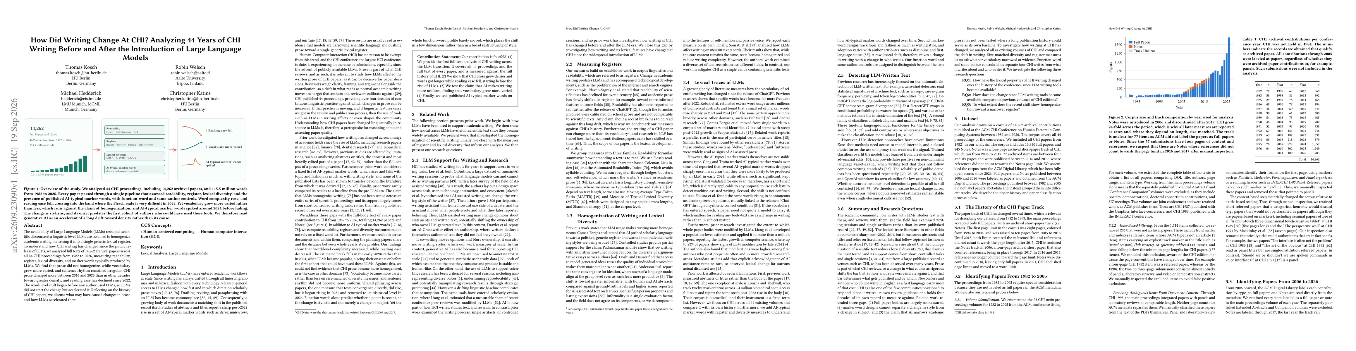 Thumbnail for How Did Writing Change At CHI? Analyzing 44 Years of CHI Writing Before and After the Introduction of Large Language Models