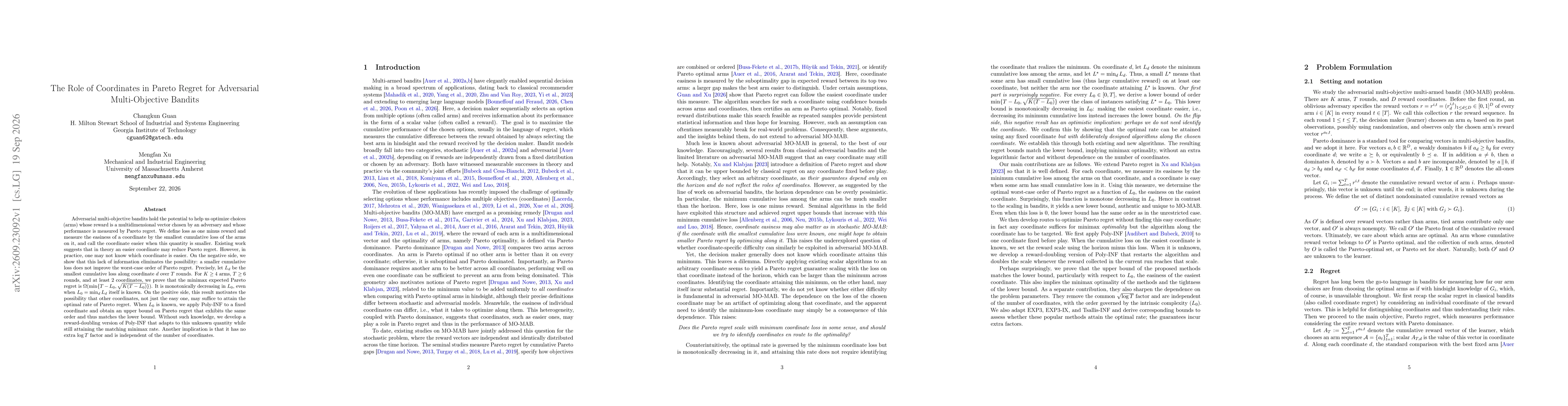 Thumbnail for The Role of Coordinates in Pareto Regret for Adversarial Multi-Objective Bandits